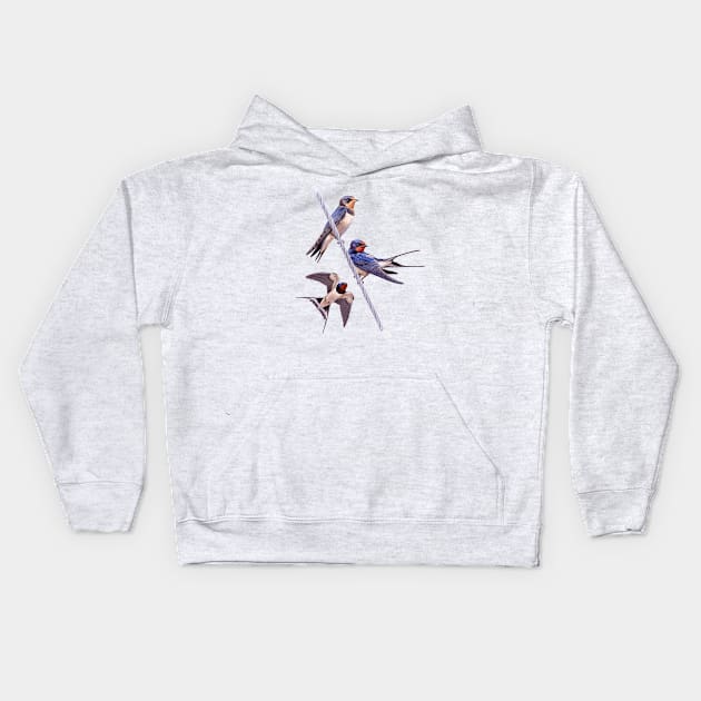 Barn Swallows Kids Hoodie by kokayart